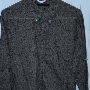 Men's Patterned Shirt Dark Olive Green size M Roll Up sleeve